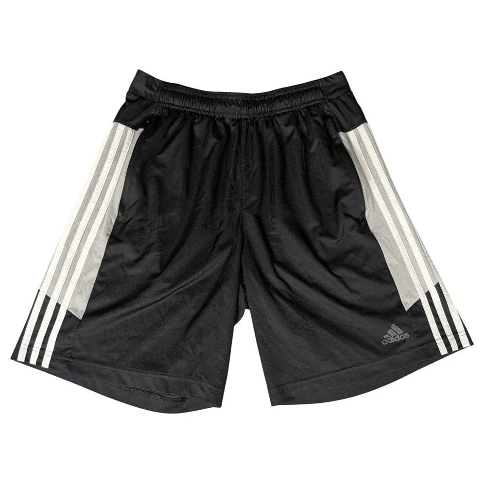 Adidas AEROREADY Mens Athletic‎ Shorts Black Grey Striped Pockets Gym Training